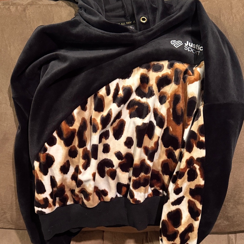 Justice Black and Leopard Print Hoodie
